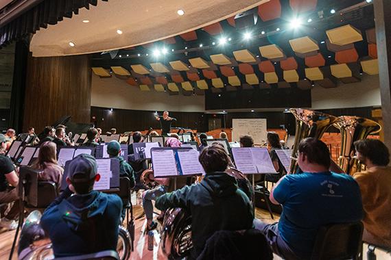 The Wind Symphony, pictured during a rehearsal last spring, is comprised of the finest wind and percussion students, both music and non-music majors, at Northwest. (Photo by Lauren Adams/Northwest Missouri State University)